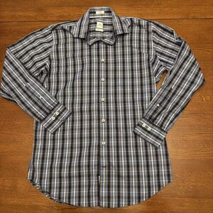 Peter Millar Mens Medium M Shirt Blue Plaid Seaside Finish Classic Style